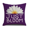 Deep purple square linen pillowcase featuring white daisy print and Just Bloom text - Purple JUST BLOOM Pattern (YMS45-13)