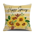Housse de coussin en lin avec tournesols, rayures et texte Happy Spring pour la maison - 45*45cm (Housse de coussin uniquement) / Style Tournesol à Rayures Jaunes et Blanches (YMS42-9)