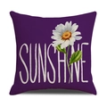 Purple linen cushion cover with white daisy flower and sunshine text for home decor - Purple SUNSHINE Pattern (YMS45-14)