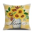 Housse de coussin en lin avec motif à carreaux jaunes et imprimé de tournesols - 45*45cm (Housse de coussin uniquement) / Style fleur de tournesol en bouteille à carreaux jaunes et blancs (YMS42-12)