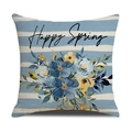 Housse de coussin en lin avec imprimé fleurs Happy Spring et rayures bleues - 45*45cm (Housse de coussin uniquement) / Style Bouquet de Fleurs Bleues à Rayures Bleues et Blanches (YMS42-13)
