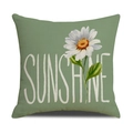Green linen pillow case featuring white daisy print and SUNSHINE text for home decor - Green SUNSHINE Daisy Pattern (YMS45-19)