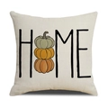 Housse de coussin en lin automne avec texte HOME et graphismes de citrouilles - Style d'Art Citrouille HOME (YMG9-2)