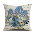 Housse de coussin en lin avec gnomes de printemps et motifs floraux sur tissu beige - 45*45cm (Housse de coussin uniquement) / Style gnome au chapeau bleu et fleurs bleues et jaunes (YMS42-15)
