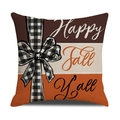 Funda de cojín de lino con texto Happy Fall Y'all y lazo de cuadros para decoración otoñal - Estilo de Slogan Happy Fall Y'all (YMF11-2) / 45*45cm (Solo funda de almohada)