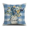 Housse de coussin en lin avec motif vichy bleu et imprimé floral Bloom élégant - 45*45cm (Housse de coussin uniquement) / Style Fleurs en Bouteille à Carreaux Bleus et Blancs (YMS42-16)
