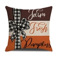 Funda de cojín de lino con letras Farm Fresh y lazo de cuadros para decoración de otoño - Estilo Farm Fresh Pumpkins (YMF11-3) / 45*45cm (Solo funda de almohada)