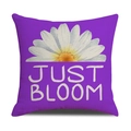 Purple linen cushion cover with white daisy and Just Bloom text for sofa decor - Purple Large Daisy JUST BLOOM (YMS45-22)