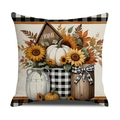 Funda de cojín otoñal de lino con diseño de calabaza, girasoles y texto HOME - Estilo HOME de Calabaza y Girasol (YMF11-4) / 45*45cm (Solo funda de almohada)