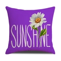 Purple linen cushion cover with white daisy floral design and Sunshine text print - Purple Daisy SUNSHINE (YMS45-23)