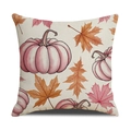 Vierkante linnen kussenhoes met roze pompoenen en kleurrijke herfst-esdoornbladeren - Allover Pompoen Esdoornbladeren Print Stijl (YMG10-4)