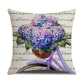 Housse de coussin décorative en lin avec imprimé hortensias violets et vélo - 45*45cm (Housse de coussin uniquement) / Style panier d'hortensias sur vélo violet (YMS42-18)