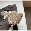 Bolso saco blanco con estampado de cerezas rojas y asas finas con nudos de moda - Blanco Roto