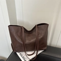 Minimalist large brown tote bag in premium faux leather texture for office commuting - Brown