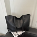 Minimalist black faux leather tote bag with long straps for office and daily use - Black