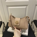 Bolso de hombro beige con hebilla de flor dorada y correa con nudo de estilo lujoso - Caqui