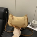 Chic beige crossbody bag with brown trim, gold chain, and fashion lettering detail - No Pendant / Khaki