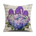 Housse de coussin en lin avec gnomes de printemps et imprimés floraux d'hortensias mauves - 45*45cm (Housse de coussin uniquement) / Style Gnome à Chapeau Violet et Hortensia (YMS42-19)