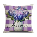 Housse de coussin en lin avec imprimé hortensia violet et motif à carreaux chic - 45*45cm (Housse de coussin uniquement) / Style Hortensia en Bouteille à Carreaux Violets (YMS42-20)