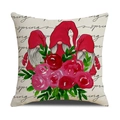 Housse de coussin en lin avec gnomes de printemps et roses rouges sur fond blanc crème - 45*45cm (Housse de coussin uniquement) / Style Gnome à Chapeau Rouge et Rose Rouge (YMS42-22)