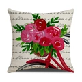 Housse de coussin en lin avec roses aquarelle, motif vélo et imprimé bloom - 45*45cm (Housse de coussin uniquement) / Style bicyclette beige et rose rouge (YMS42-23)