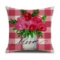 Coussin en lin à carreaux rouges avec motif floral aquarelle et texte Bloom - 45*45cm (Housse de coussin uniquement) / Style Rose en Bouteille à Carreaux Rouges et Blancs (YMS42-24)