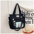 Sac fourre-tout scolaire noir avec oreilles de chat et fenêtre frontale transparente - Noir
