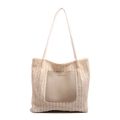 Große geflochtene Stroh-Tote-Bag mit Leder-Fronttasche für den modischen Pendelalltag - Weiß