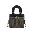 Mini-Zylindertasche mit geflochtenem Korpus, schwarzem Leder und silbernen Doppelzippern - Schwarz