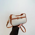 Schicke beige gewebte Schultertasche mit braunem Lederbesatz und Schleifendetail in Weiß - Weiß