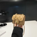 Mini quilted khaki crossbody bag with floral gold clasp and leather chain strap - Khaki