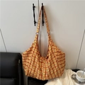 Grand sac cabas à carreaux orange avec large bandoulière pour un usage quotidien - Jaune