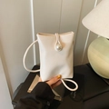 Mini cream square crossbody bag with large pearl clasp and slim leather strap for women - White