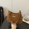 Elegant leopard print suede hobo bag with gold hardware for women's casual office look - Brown