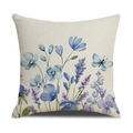 Housse de coussin en lin avec fleurs bleues et papillon pour décor de canapé - Style Fleurs Bleues et Papillon (YMC17-1)