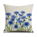 Quadratischer Kissenbezug aus beigem Baumwollleinen mit blauen Kornblumenmotiven - Blaues Kornblumenmuster Design (YMC17-5)