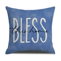Blauer Kissenbezug im US-Stil mit BLESS this home Aufdruck aus Baumwolle und Leinen - Blaues BLESS Schriftzug Design (YMC17-7)