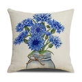 Quadratischer beige Leinenkissenbezug mit blauen Kornblumen im Glas als Aquarell - Aquarell Kornblume in Vase Design (YMC17-8)