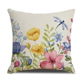 Blumen Kissenbezug mit Aquarellpflanzen und blauer Libelle auf Leinenstruktur - Frisches Blumen- und Libellenmuster (YMC17-9)
