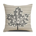 Linen pumpkin pillowcase with grey polka dot maple leaf on a striped cream background - Ymg5-4 / 45*45cm (Single Pillowcase)