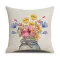 Floraler Leinen-Kissenbezug mit Aquarell-Blumenvasen-Druck für rustikales Dekor - Aquarell Gießkanne mit Blumen Design (YMC17-12)