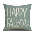 Linen autumn throw pillow cover featuring white Happy Fall text and maple leaf on sage green - Sage Green Happy Fall Style (YMG5-7)