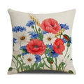 Kissenhülle aus Leinenmischung mit handgemaltem Blumenmuster aus Mohn und Gänseblümchen - Wildblumen- und Mohnblumen-Kombination (YMC17-13)