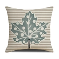 Linen Thanksgiving pillowcase with grey-green maple leaf design on striped background - Sage Polka Dot Maple Leaf Stripe Style (YMG5-8)