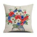 Rustikaler Kissenbezug mit Blumenmuster aus Mohn und Gänseblümchen im Glas-Design - Blaues Glasgefäß mit Blumen Design (YMC17-16)
