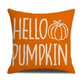 Linen autumn throw pillow cover with orange pumpkin and Hello Pumpkin print - Orange Hello Pumpkin Style (YMG5-10)