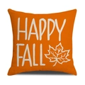 Orange Happy Fall linen pillowcase with white lettering and maple leaf for autumn decor - Orange Happy Fall Style (YMG5-11)