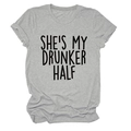 Detail of grey crewneck T-shirt featuring She's My Drunker Half graphic print design - Light Gray (Black Font)