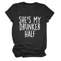 Minimalist dark grey crew neck T-shirt featuring She's My Drunker Half white print design - Heather Gray (White Font)