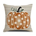 Fall linen pillowcase featuring a pumpkin with white dots on gray stripes - Off-White Orange Polka Dot Pumpkin Stripe Style (YMG5-13)